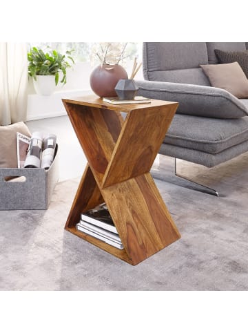 KADIMA DESIGN Extravaganter Beistelltisch aus Sheeshamholz, X-Konstruktion, 2 Ablagen