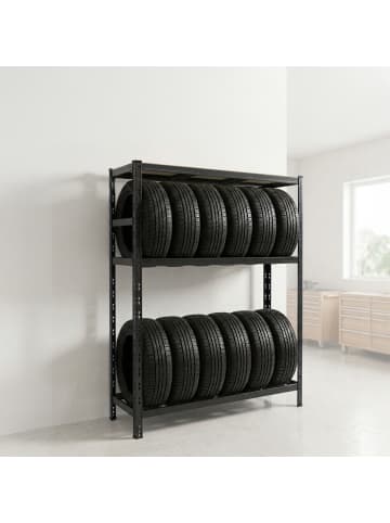 relaxdays Reifenregal in Schwarz - (B)120 x (H)180 x (T)40 cm