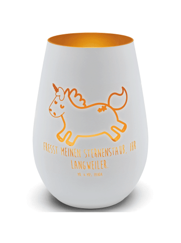 Mr. & Mrs. Panda Teelichthalter Glas Einhorn Happy mit Spruch in Weiß