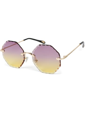 styleBREAKER Runde Sonnenbrille in Gold / Violett-Gelb Verlauf