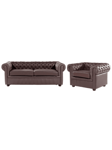 Beliani 2-tlg Sitzgruppe CHESTERFIELD in Braun