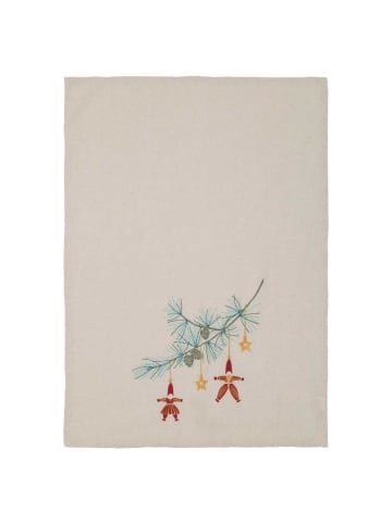 Greengate Geschirrtuch JUANA Sand mit Tannenzweig Gestickt