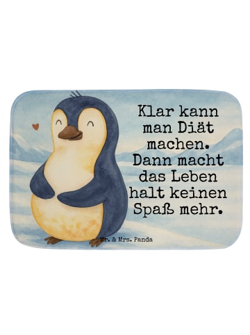 Mr. & Mrs. Panda Badematte Pinguin Diät Design mit Spruch in Weiß
