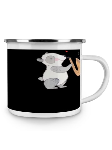 Mr. & Mrs. Panda Camping Emaille Tasse 8. Hochzeitstag Blechhoch... in Schwarz