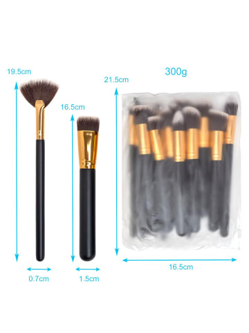 Intirilife Make Up Pinsel Set 16-tlg synthetisches Pinselhaar Schminkpinsel in Schwarz