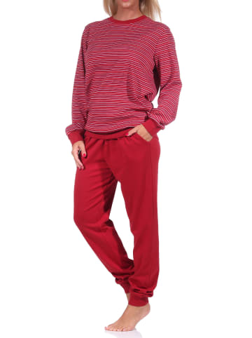 NORMANN interlock Pyjama Schlafanzug Bündchen Streifen - 69516 in rot