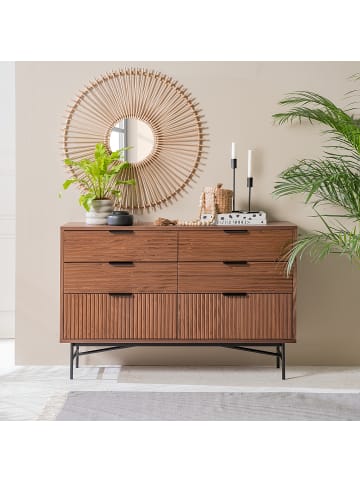 home24 home24 Skandinavisches Sideboard aus edlem Echtholzfurnier mit 6 Schubladen Wohnen in Walnuss