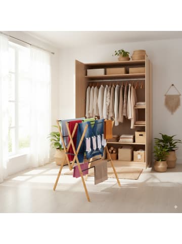 relaxdays Wäscheständer in Natur/ Schwarz - (B)70 x (H)93 x (T)62 cm