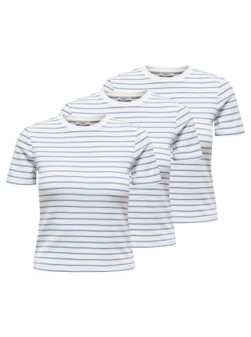 ONLY T-Shirt 3er Pack in Weiß/Blau