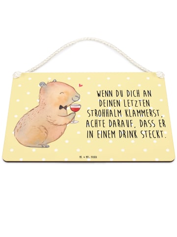 Mr. & Mrs. Panda Holzschild Capybara Wein mit Spruch in Gelb Pastell
