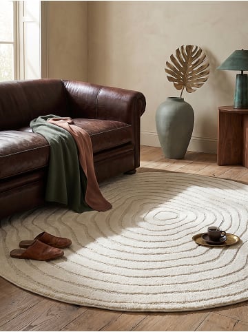 KADIMA DESIGN Rundteppich Streifen pflegeleicht Wohnzimmer Schlafzimmer Flur in Creme
