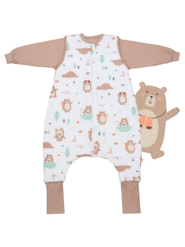 Schlummersack Schlafsack mit Füßen und umklappbaren Bündchen, 3.5 TOG in Beige-Weiß