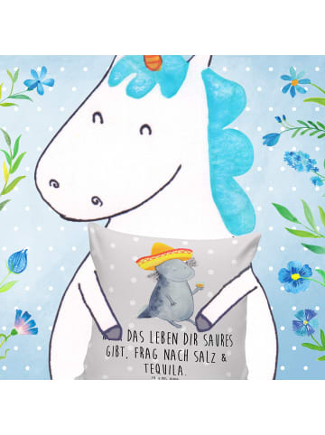 Mr. & Mrs. Panda kissen bedruckt Axolotl Tequila mit Spruch in Grau Pastell