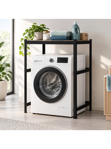 relaxdays Waschmaschinenregal in Schwarz/ Braun - (B)90 x (H)120 x (T)60 cm