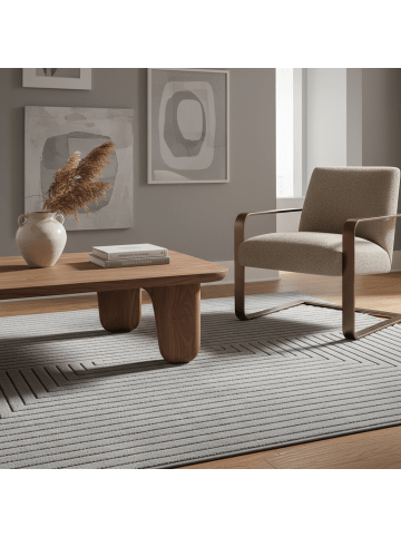 KADIMA DESIGN Kurzflorteppich Skandi 3D-Bögen Waschbar Wohnzimmer in Silber