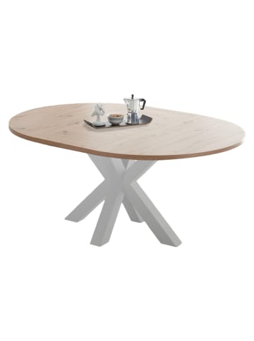 58 aufm Kessel ESSTISCH Rund ausziehbar Edda 10 110x110x78 Küchentisch Weiß/Asteiche