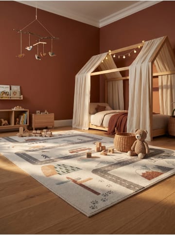 KADIMA DESIGN Kinderteppich Dinosaurier Waschbar Rutschfest Spielteppich in Creme