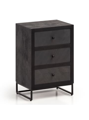 KADIMA DESIGN Nachttisch Mango Massivholz / Steinoptik 40x60x30 cm Nachtschrank in Schwarz