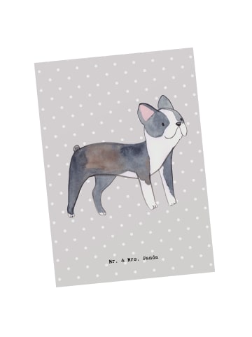 Mr. & Mrs. Panda Grußkarte Boston Terrier Lebensretter ohne Spruch in Grau Pastell