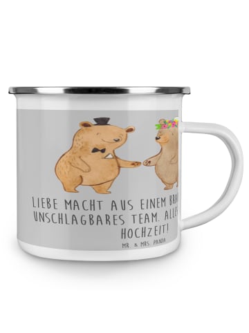 Mr. & Mrs. Panda Reisebecher Unschlagbares Brautpaar mit Spruch in Heather Grey