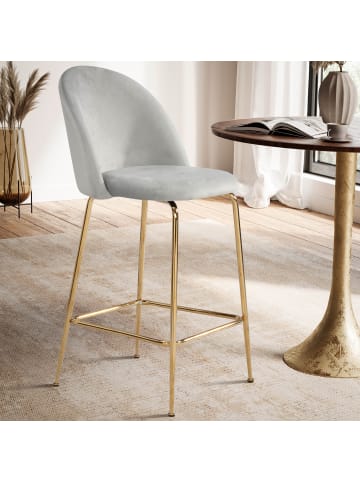 KADIMA DESIGN 2er Set Barhocker Samt Hocker mit Lehne & goldenen Beinen, in Grau