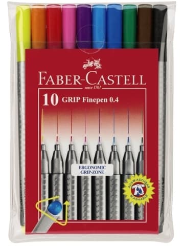 Faber-Castell Fineliner Finepen Grip 0,4 mm farbig sortiert 10 Stück im Etui