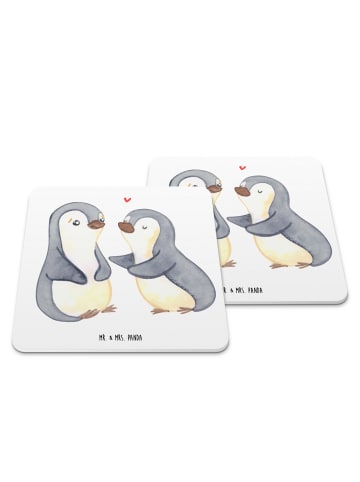 Mr. & Mrs. Panda Untersetzer Eckig Pinguine trösten ohne Spruch in Weiß