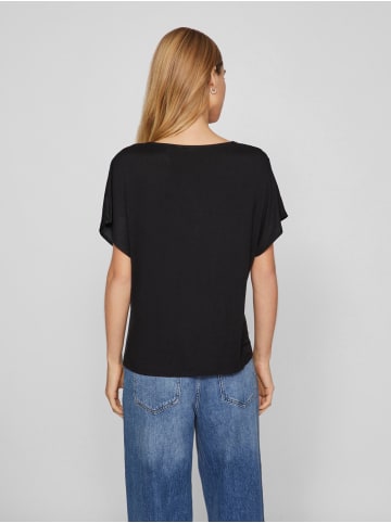 Vila Satin Blusen Shirt Top Glänzendes Kurzarm Oberteil in Schwarz