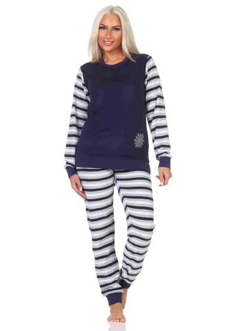 NORMANN geringelte Frottee Schlafanzug langarm Pyjama Eiskristall - 88027 in navy