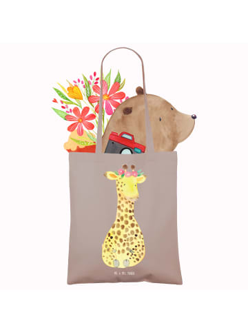 Mr. & Mrs. Panda Tote Bag Giraffe Blumenkranz ohne Spruch in Braun Pastell