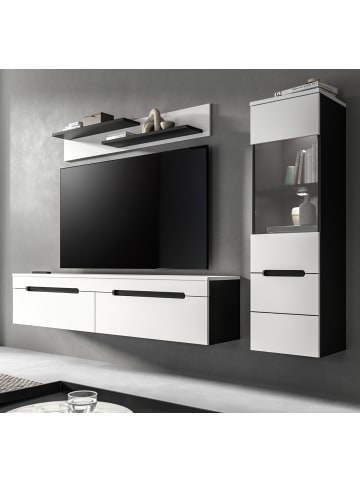 Inn.Furn Wohnwand weiß, grau, Wohnkombination 3-teilig hängend / stehend 221 cm