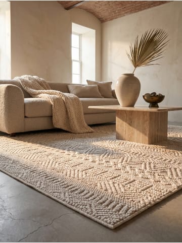 KADIMA DESIGN Flachgewebe-Teppich Ethno Streifen Boho Pflegeleicht in Creme