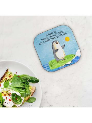 Mr. & Mrs. Panda Untersetzer Tee Pinguin Surfer mit Spruch in Eisblau