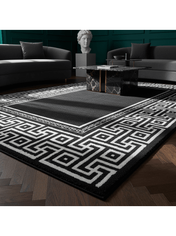 KADIMA DESIGN Teppich Kurzflor Waschbar Mäander DRAU Strapazierfähig OEKO-TEX in Schwarz