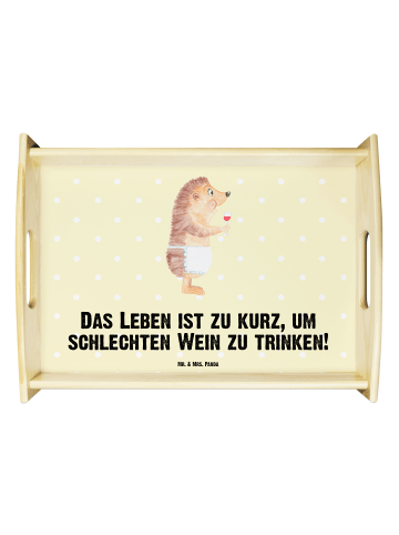 Mr. & Mrs. Panda Servier Tablett Igel Wein mit Spruch in Gelb Pastell