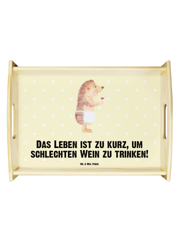 Mr. & Mrs. Panda Serviertablett Igel Wein mit Spruch in Gelb Pastell