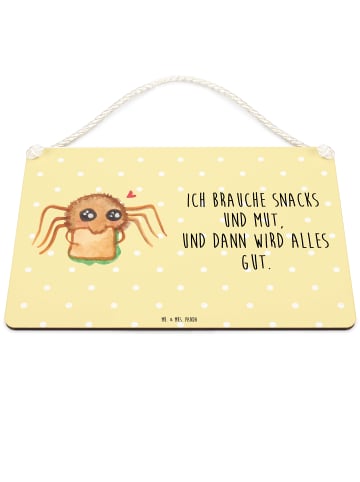 Mr. & Mrs. Panda Holzschild Spinne Agathe Sandwich mit Spruch in Gelb Pastell