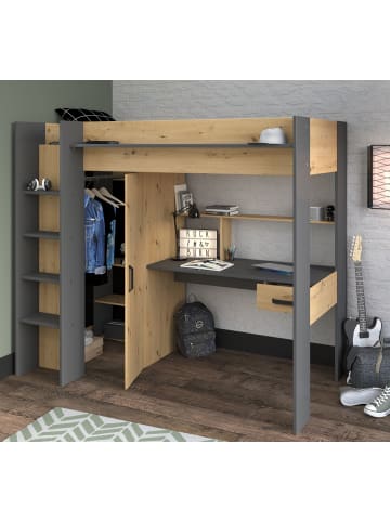 58 aufm Kessel HOCHBETT Page 1 90x200 Holznachbildung Eiche Artisan/Schwarz