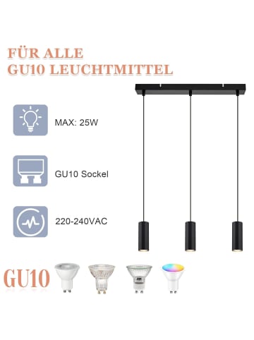 ZMH Pendelleuchte 3-flammige GU10 in Schwarz Modern Metall Sechseckiges Design