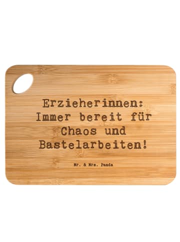 Mr. & Mrs. Panda Frühstücksbrett Spruch Erzieherin Chaos mit Spruch in Braun