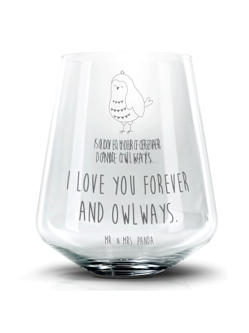 Mr. & Mrs. Panda Blümchentail Glas Eule Zufrieden mit Spruch in Transparent