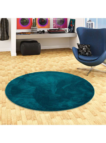 Pergamon Hochflor-Teppich Silky Rund in petrol