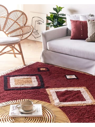 Beliani Kurzflor SIIRT in Rot/Beige/Schwarz - (W) 160 x (H) 1.5 x (L) 230 cm