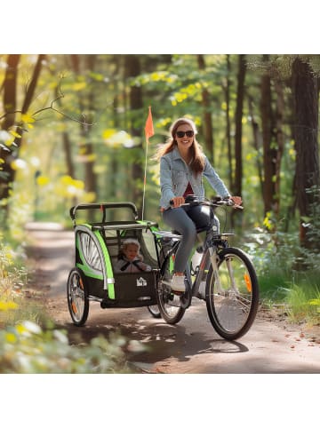 HOMCOM 2 in 1 Kinderanhänger Grün+Schwarz