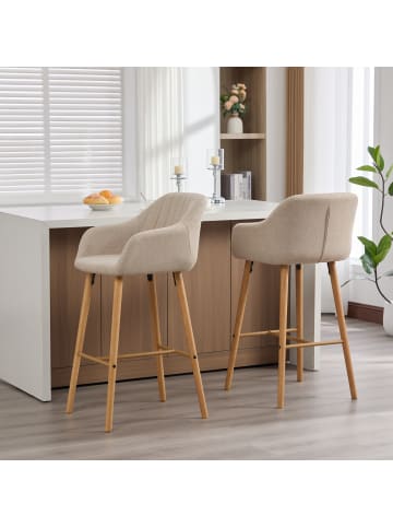 ABRIHOME Barhocker mit Armlehnen 2er-Set, Hohe Rückenlehne, Leinen & Holzbeine