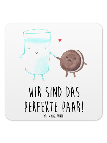 Mr. & Mrs. Panda Glasuntersetzer Milch Keks mit Spruch in Weiß