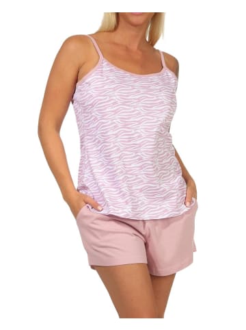NORMANN Ärmellose Spaghetti Träger Shorty Pyjama Zebra - 62251 in altrose