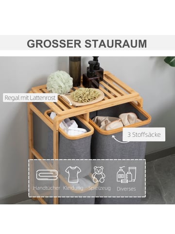 HOMCOM Wäschekorb-50L x 32B x 69,7H cm-Natur+Grau