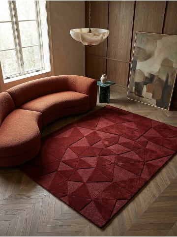KADIMA DESIGN Wollteppich Kurzflor DEBEN Geometrisch Abstrakt Handgetuftet in Rot