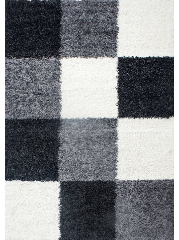 KADIMA DESIGN Teppich Hochflor Karo Polypropylen Wohnzimmer Shaggy in Schwarz